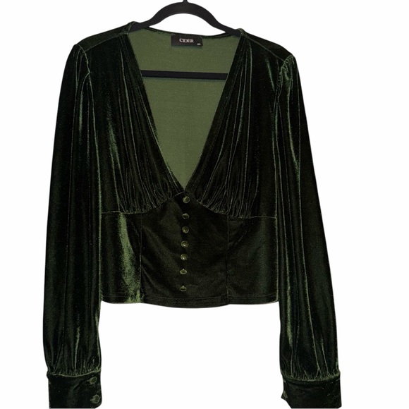 Cider Size 1XL Green Velvet Top - Picture 2 of 6